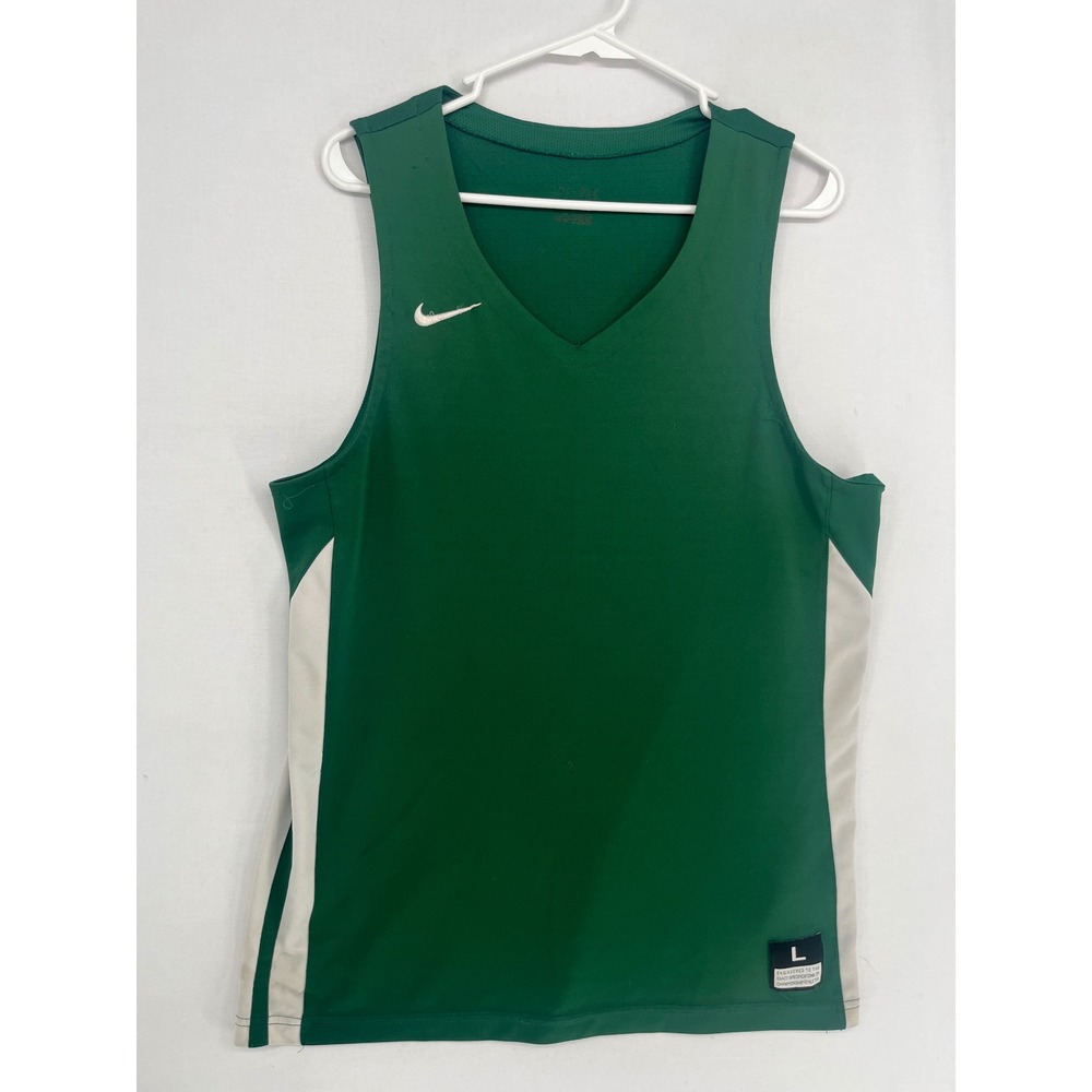Nike Basketball Jersey Mens Large Green White V-Neck Mesh Sleeveless Tank Top